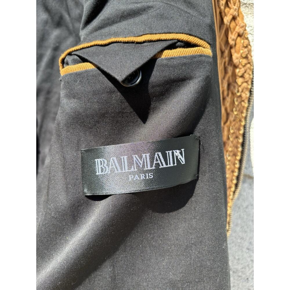 BALMAIN SS 2016 Runway Linen Corde Biker Jacket Brown Sz 48 US 38 - Picture 7 of 11